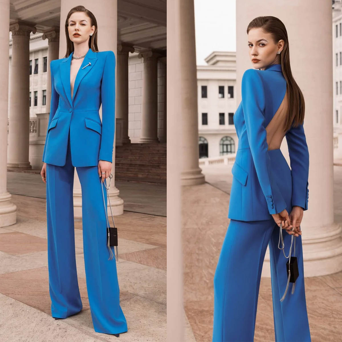 Women Formal Wear For Graduation - Seksi Açık Sırtlı Kadın Blazer Takım