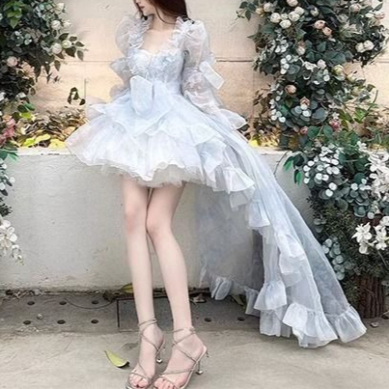 Women Formal Wear For Graduation - Tatlı Lolita Fransız Puf Kollu Dantel