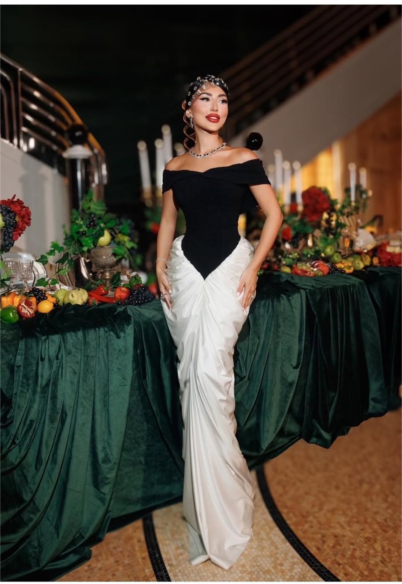 Women Formal Wear Black And White - Zarif Siyah Beyaz Kadın Abiye Elbisesi