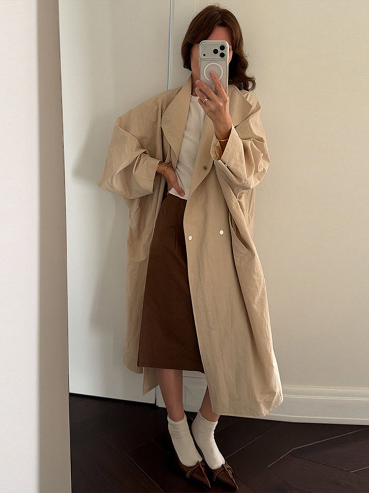 Trench Coat Formal - Uzun Yaka Düz Renk Kadın Trençkot