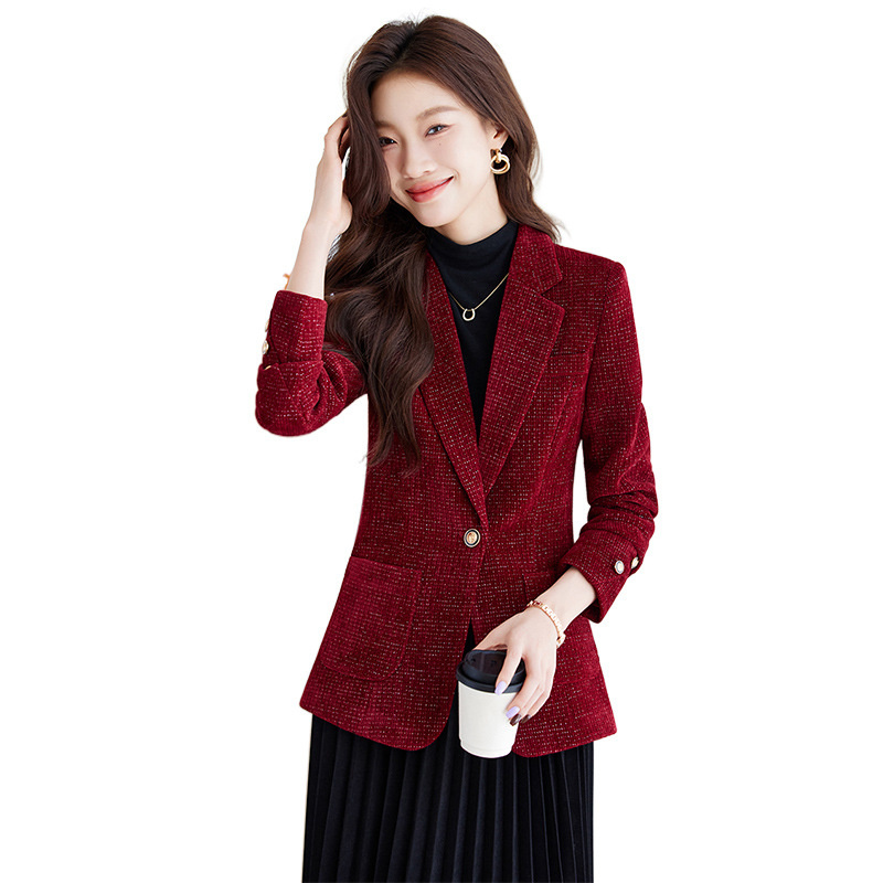 Women Formal Wear With Black Blazer - Bayan Blazer Ceket Kadın Siyah Kırmızı