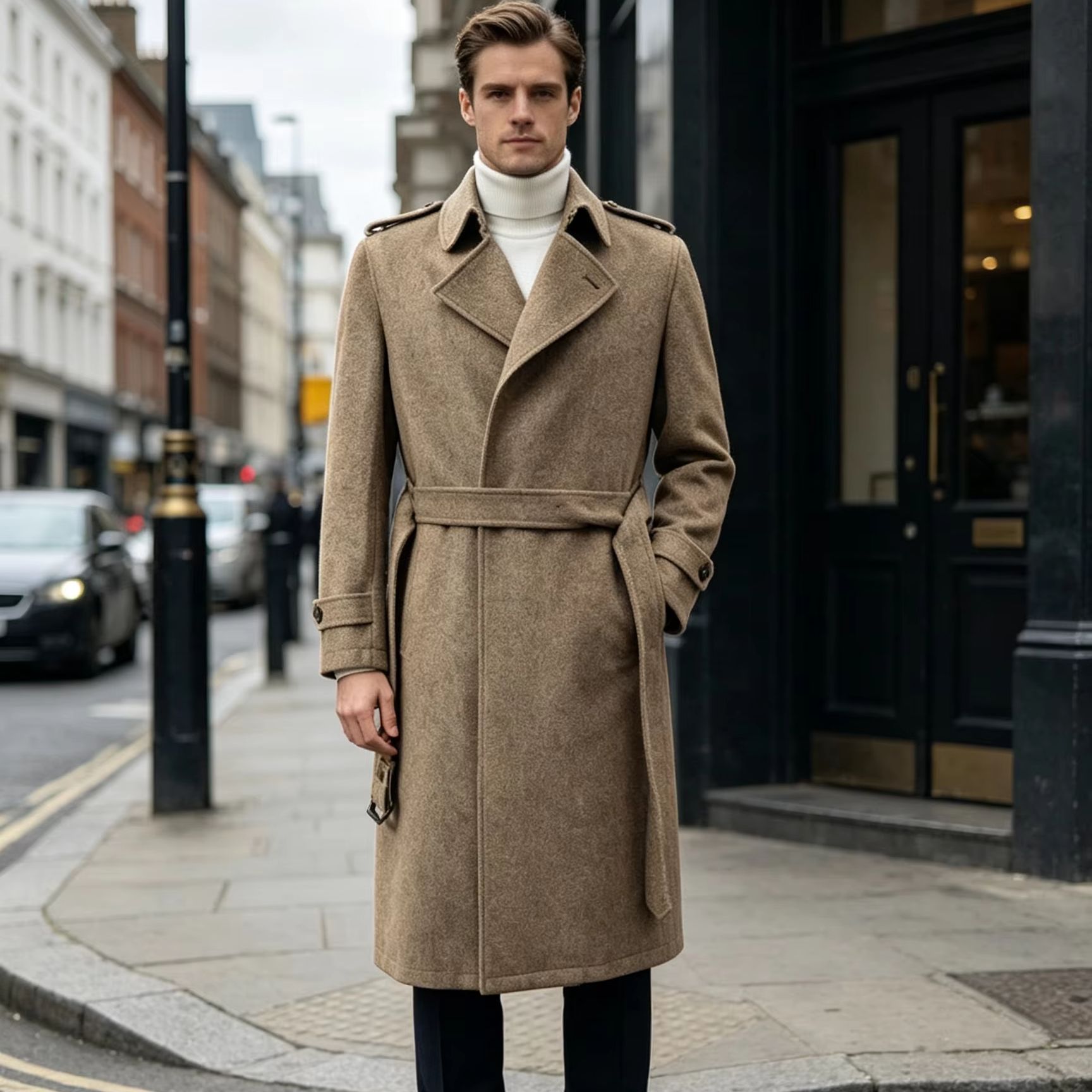 Erkekler % 100% Saf Yün Uzun P - Trench Coat Formal incelemesi ve fiyatı