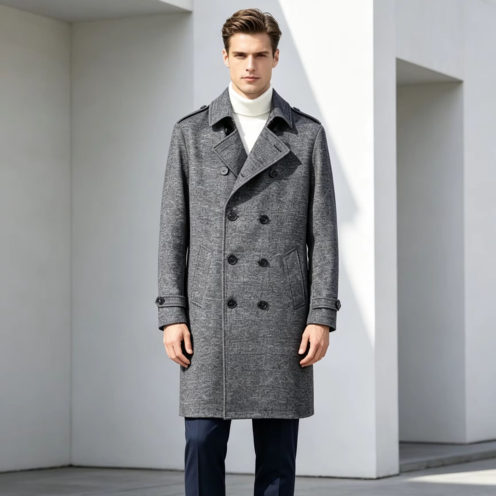 Erkekler % 100% Saf Yün Uzun P - Trench Coat Formal incelemesi ve fiyatı