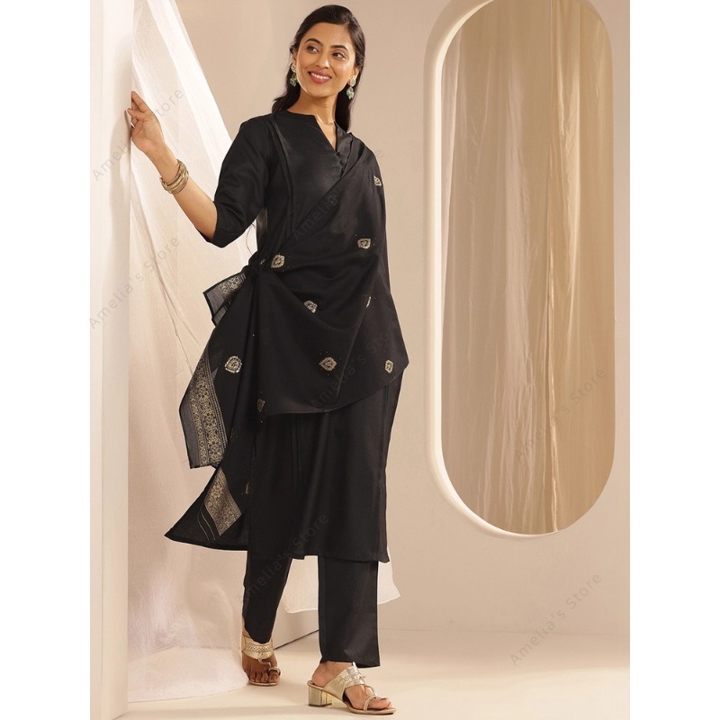 Kadın Siyah Jakarlı Kurta Pant - Women Formal Wear Ethnic incelemesi ve fiyatı
