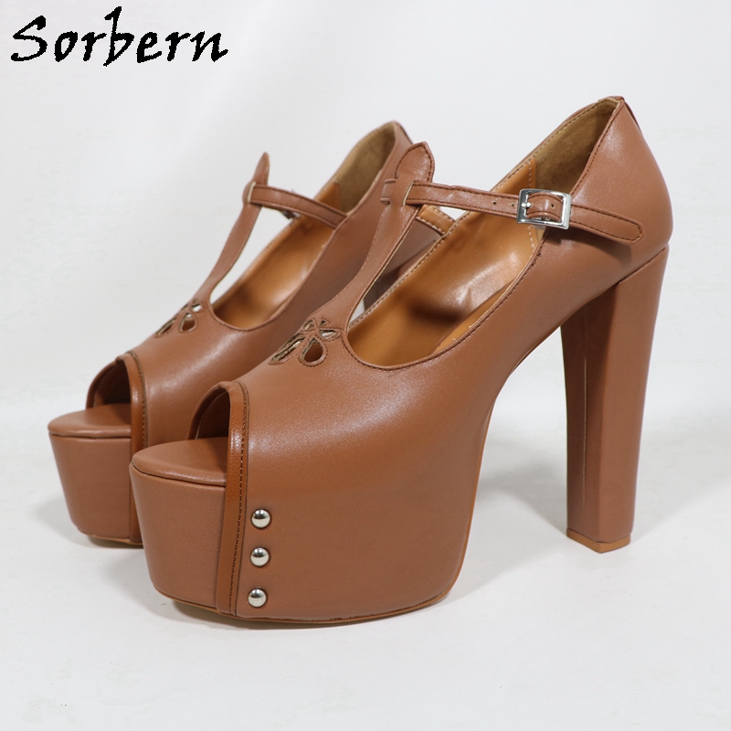 Sorbern Kahverengi Mat Kadın T - Pump Heel Block incelemesi ve fiyatı